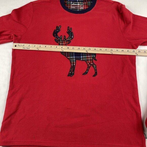 Eddie Bauer Sleepwear Tops Women’s L/Men’s L Lot Of 2 Soft Waffle Knit Moose Red - Picture 3 of 9
